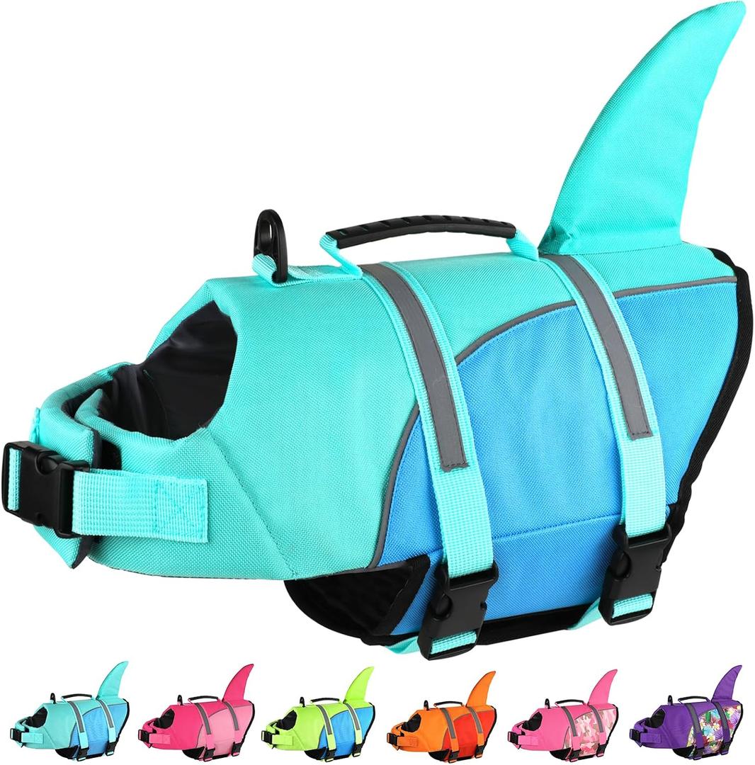 Doglay Dog Life Vest, Ripstop Cute Shark Dog Life Jacket with Superior Buoyancy and Rescue Handle, Adjustable Dog Life Vests for Boating Swimming, Pet Flotation Vest for Small Medium Large Dogs