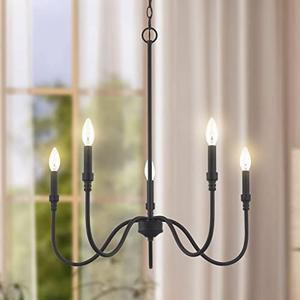 Homebelife 5-Light Farmhouse Chandelier Lighting Fixture, Linear Pendant Light for Kitchen Island, Dining & Living Room, Matte Black Finished