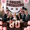 80th Birthday Decorations for Women, 54pcs Happy 80th Birthday Crown and Sash, Black Rose Gold Banner Backdrop Balloons Hanging Swirls Paper Fans, 80 Years Old Birthday Party Supplies Kit