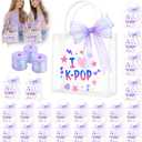 Yebo 24PCS Kpop Theme Party Favor Bags, Clear PVC Gift Bags with Ribbon Bow and Handle, Purple Goodie Bags for Birthday Parties and Celebrations