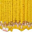 Marigold Garland for Decoration 5 Pcs of 5 feet Long Strands Artificial Marigold Flowers with Bell, Indian Dcor for Pooja/Diwali/Wedding/Christmas (Yellow)