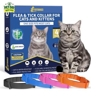 4 Pack Flea Collar for Cats, 32 Months Flea and Tick Prevention for Cat, Waterproof Natural Cat Fleas and Ticks Treatment, Adjustable Fleas and Ticks Collar for Cats Kittens(4 Colors)