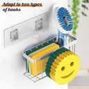Sponge Holder Smiley Face,Sink Caddy for kitchen Sink,Sponge Holder with 2 PCS Suction Cups/1 PCS Adhesive Strips,Designed for Sponge,Soap,Dish brush,Scrubber-Silver