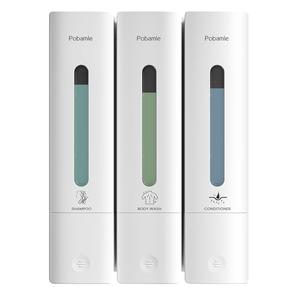 Pobamle Shampoo and Conditioner Dispenser - Shower Soap Dispenser Wall Mounted No Drill - Shampoo Conditioner Body Wash Dispenser 3 Chamber - Easy Install for Bathroom Hotel White 1200ml