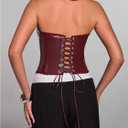 WDIRARA Women's PU Leather Corset Tube Top Lace Up Back Strapless Bandeau Bustier Crop Tops (Red, L)