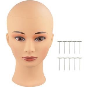 Bald Mannequin Head Female Professional Wig Head for Wig Making Displaying Wigs Hat Eyeglasses with T-Pins (Skin Color 20inch)