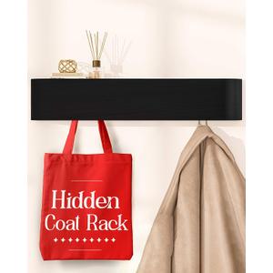OLEEK Wall Coat Rack with Shelf - Wall Shelf with Hooks - entryway Hooks - Modern Coat Rack - Wooden Mount for Home Decor - Jacket Hanger - Coat Hanger Wall Mount (Black)