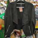 YESFASHION Women's Fashion Faux Suede Jackets 2024 Clothes Lapel Long Sleeve Open Front Outerwear Cropped Coats Black XL