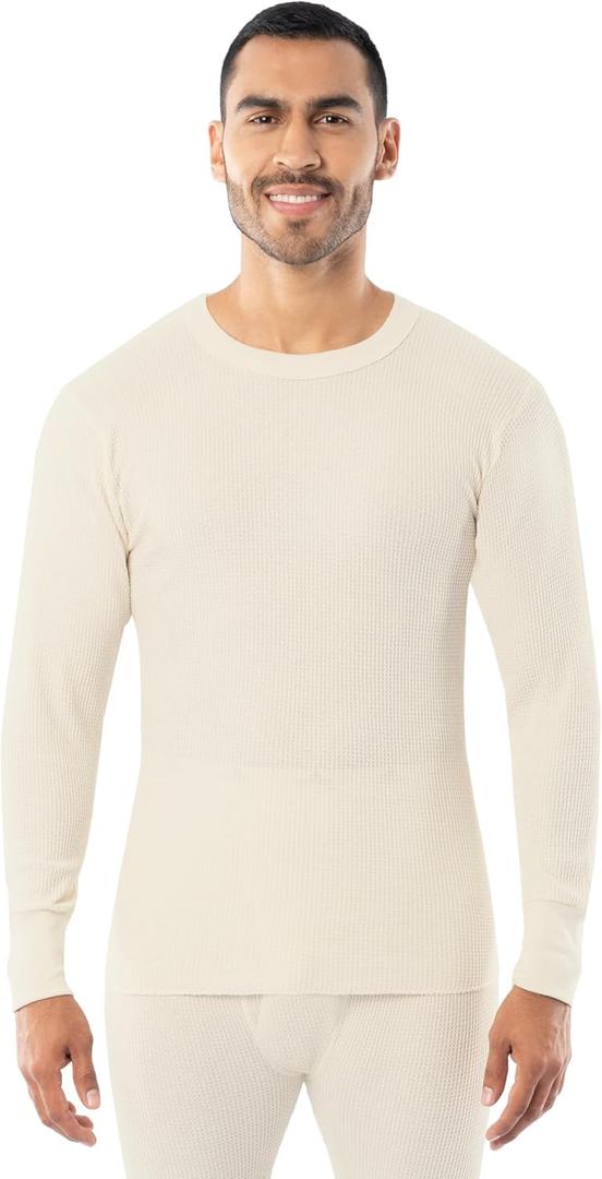 Indera Men's Heavyweight Cotton Waffle Thermal Underwear Crew Top (Medium, Natural)