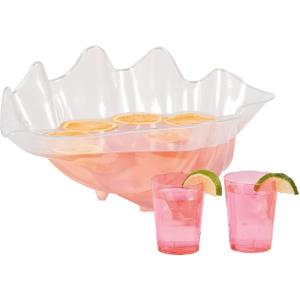 Fun Express Large Serving Bowl 18-Inch Clear Plastic Seashell Punch Bowl for Parties - Decorative Shell Bowl Beach Theme Events, Luau Celebrations & Outdoor Entertaining | Food-Safe Acrylic Design