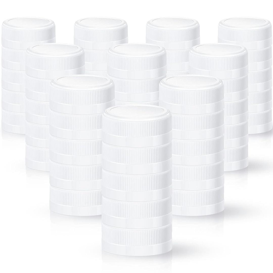 Rozer 50 Pcs White Plastic Bottle Caps 38 mm for Empty Juice Bottles, Tamper Seal Lids Container Lids Bottle Caps for Crafts DIY, 4, 8, 12, 16, and 32 oz Container