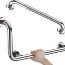 Polished Chrome L-Shaped Grab Bar 12x24 Inch + Knurled Shower Grab Rail 20 Inch, Zepolu Stainless Steel Toilet Safety Bar 90 Degree, Angled Balance Support Assist Bar, Bathroom Mobility Aid Handrail
