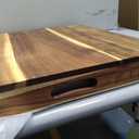 Comfify Extra Large (22") Square Premium Acacia Wood Ottoman Tray with Handles - Use for Serving Food in Style for Dinner, Breakfast, Snacks, BBQ, Entertaining Guests & More - Brown
