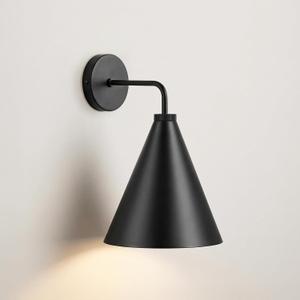 Vintage Modern Metal Conical Wall Sconce, Black, 9.8" Dia x 15" H, 10 inch