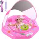 Baby Pool Float for 6-36 Months | Extra Wide Infant Pool Float with UPF50+ Canopy & Toy Play Console | Baby Floatie with Adjustable Safety Seat, Detachable Sunshade, Secure Handle & Safety Leash