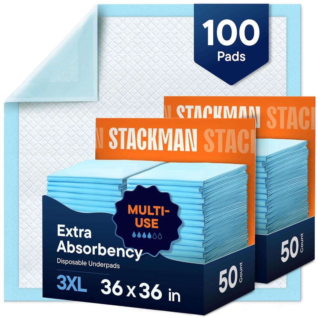Chucks Pads Disposable Adult Underpads [100-Pack] 36"x36" XXXL Super-Absorbent Incontinence Bed Pads Large Leak-Proof Mattress Protector Pee Pads for Adults, Seniors, Kids & Pets