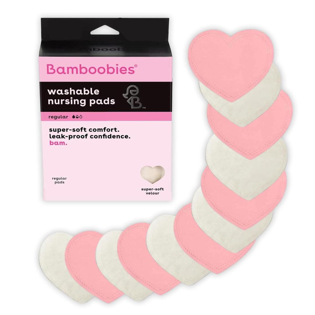 Bamboobies Women’s Nursing Pads, Reusable and Washable for Daily Use, Leak-Proof Pads for Breastfeeding, Pink