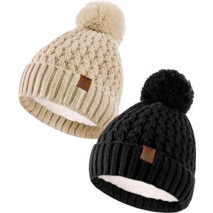 2 x Baby Winter Beanie Hat Boys Girls, 2 Pack Toddler Winter Hat Warm Fleece Lined Knit Beanies Kids Hats for 3-36 Months