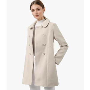 Allegra K Women's Peter Pan Collar Double Breasted Winter Long Trench Pea Coat, XS