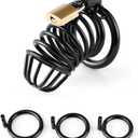 Lightweight Steel Chastity Cage with 4-Way Belt and 3 Rings(40mm, 45mm, 50mm) for Bondage
