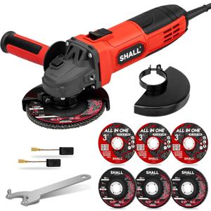 SHALL 4-1/2 Inch 11000 RPM Angle Grinder 4Amp with 2 Guards, 3 Cutting Discs, 3 Grinding Wheel, Non-Slip Handle, Wrench and Carbon Brush for Metal and Wood