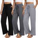3 Pack Women's Lounge Pants Summer Wide Leg Yoga Pants Loose Drawstring High Waisted Pajama Bottoms with Pockets (Medium, Black, Dark Heather Gray, Light Heather Gray)