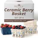 Ceramic Berry Basket, Farmhouse Colander, Farmers Market square Bowl. Rustic Kitchen decor fruit bowls, Fruit Baskets, Bleu White and Blueberry pattern Stoneware Harvest Bowls Set of 3