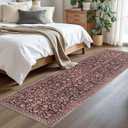 Vintage Washable 2x8 Runner Rug Non Slip, Burgundy Hallway Runner Rug, Super Soft Kitchen Runner Rug, Printed Faux Wool Thin Carpet Runner for Entryway Indoor Laundry Room Bedroom
