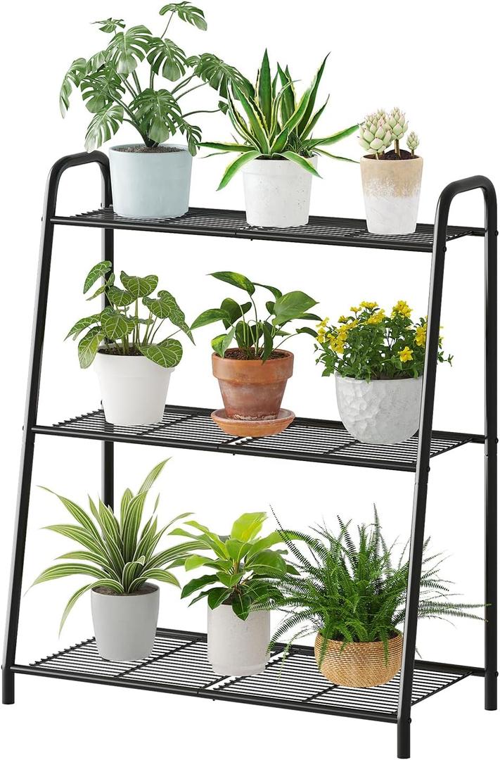 Kitsanery Metal Plant Stand Indoor Outdoor for Multiple Plants,3 Tier Plant Shelf,Large Heavy Duty Flower Holder Ladder Plant for Living Room, Patio, Balcony (Black)