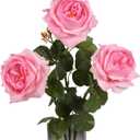 3PCS Pink Rose Artificial Flowers 23.62'' Real Touch Austin Roses with Long Stem Pink Fake Flowers 5.1'' Big Faux Peonies Flowers for DIY Flower Arrangement Home Wedding Party Decoration(Pink)