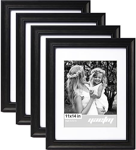 Yaetm 11x14 Picture Frame with Mat for 8x10 Set of 4, 1.4" Wide Molding & Distressed Black Photo Frames 11 x 14 with Tempered Glass for Wall Gallery, Home and Office, Wall Mount (4 pack, Black)
