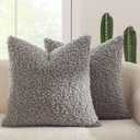 MIULEE Pack of 2 Throw Pillow Covers 18x18 Inch Neutral Gray Faux Fur Decorative Sherpa Pillow Covers Fuzzy Accent Soft Sheepskin Fleece Cushion Cases for Boho Home Decor Couch Living Room Bed