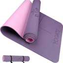 YOGATI Yoga Mat with Strap with Alignment Lines. Home Workout Mat for Women, Men and Kids. Thick Non Slip Yoga Mat for Pilates and Fitness. Brown, Pink and Purple Yoga Mats
