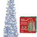 HMASYO 5 FT Pop Up Christmas Tree with Timer Lights, Silver Tinsel Snowflake Christmas Tree, Collapsible Artificial Pencil Tree Xmas Decoration for Home, Office, Party, Easy Assembly