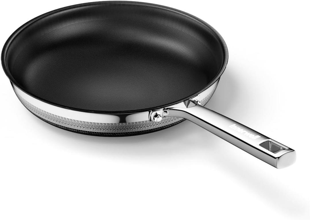 8 Inch Nonstick Titanium Ceramic Frying Pan Tri-Ply Stainless Steel Frying Pan Skillet Kitchen Cooking Pan Compatible with All Cooktops Dishwasher and Oven Safe PFOA Free (Black)