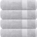 GLAMBURG Premium Cotton 4 Pack Bath Towel Set - 100% Pure Cotton - 4 Bath Towels 27x54 - Ideal for Everyday use - Ultra Soft & Highly Absorbent - Light Grey