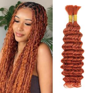 Deep Wave Braiding Human Hair 2 Bundles Orange Ginger Braiding Hair Per Package 100g 24 Inch Color 350 Auburn Orange No Weft Deep Wave Human Hair Extensions for Boho Braids
