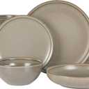 Gibson Elite Beckett Stoneware Matte Reactive Glaze 16 Piece (Service for 4) Plates and Bowls Dinnerware Set - Grey