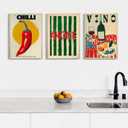 3Pcs Vintage kitchen Canvas Wall Art Abstract Dinner Table Food Wall Decor Colorful Food Lover Maybe Too Hot for Your Taste Poster Print Artwork for Dining Hotel Kitchen Modern Home Decoration (16L" x 12W")