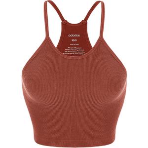 ODODOS Women's Crop Seamless Rib-Knit Camisole Strappy Racerback Crop Tank Tops, Barn Red, X-Large/XX-Large (Pink)