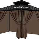 10'x12' Gazebo Curtains Outdoor Waterproof, Brown Universal Replacement Curtain 4-Panels, Sidewalls with Zipper for Garden, Patio, Yard (Only Curtains)