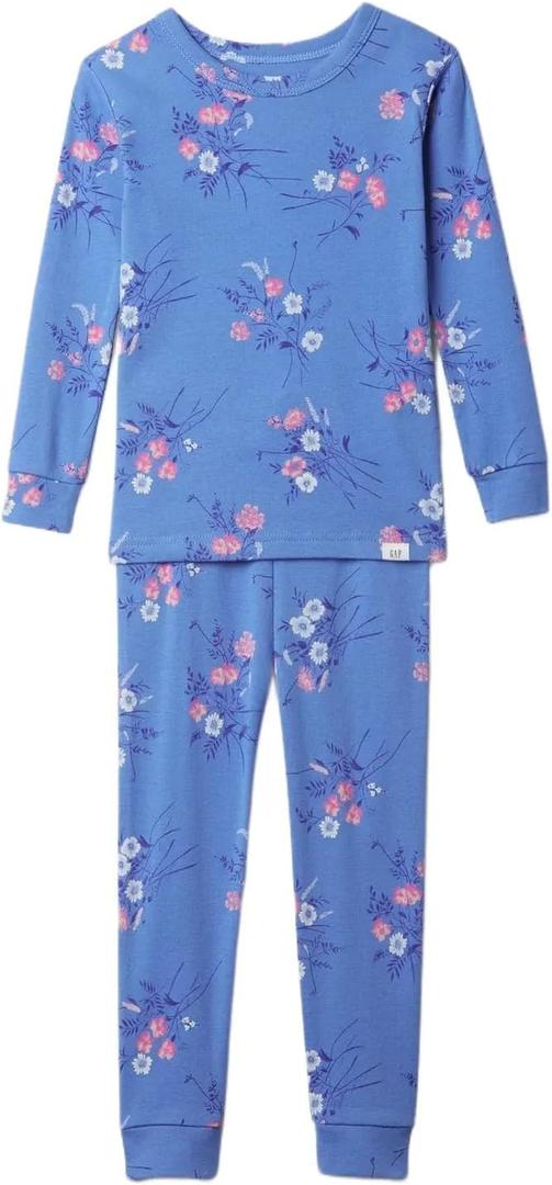 GAP Baby Toddler Long John Pajama Set, 18-24 Months, Blue Floral 