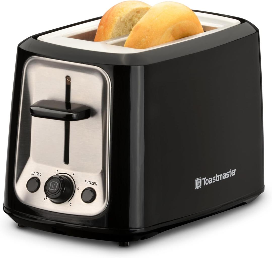 Toastmaster 2-Slice Toaster - Black with Stainless Steel - Kitchen Essential for Sandwich Bread & Breakfast Toast - Toaster with Wide Slots, High Rise Toast Lift & Cool-Touch Exterior 
