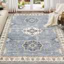 EIEIHOUSE Washable Area Rugs for Living Room -9x12 Neutral Vintage Distressed Floral Farmhouse Boho Large Soft Floor Rug Indoor Non Slip Carpet for Living Room Bedroom Dining Room Office - Blue