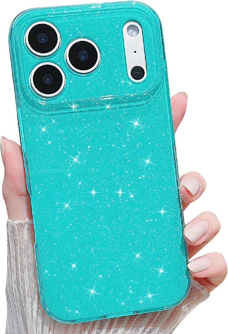 Compatible with iPhone 17 Pro Neon Case,Cute Aesthetic Bling Glitter Thin Slim Shockproof Soft TPU Sparkly Shiny Girly Cover for Women Girl for iPhone 17 Pro Case 6.3 inch-Mint Green