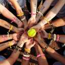 Dingion 48 Pieces Softball Accessories Set Includes 24 Softball Bracelets Wristband Silicone Bracelet 24 Hair Ties Sports Elastic Headband