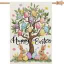 CROWNED BEAUTY Easter House Flag Egg Tree Bunny 28x40 Inch Double Sided Large Holiday Welcome Decoration for Outside Yard