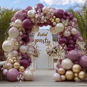 Dusty Purple Gold Balloon Arch Kit Double Stuffed Plum, Dark Lavender, Pearl White Sand Balloon Garland with Clear Bobo for Birthday Valentine's Day Baby Shower Wedding Anniversary Party Decoration