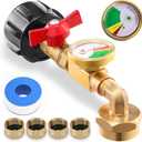 Upgraded Propane Refill Adapter with Valve & Gauge, Solid Brass QCC1 Refill Elbow for 1LB Small Tank to 5-40LB Cylinders, Camping & Grill Use