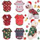 6 Pieces Christmas Dog Clothes for Small Dogs, Soft and Breathable Pet Shirt, Winter Puppy Kitten Vest Printed Dogs Shirts, Christmas Snowman Santa Claus Reindeer Dog T-Shirts for Pet Cats (Red and green)